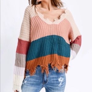 Distressed Color Block Sweater